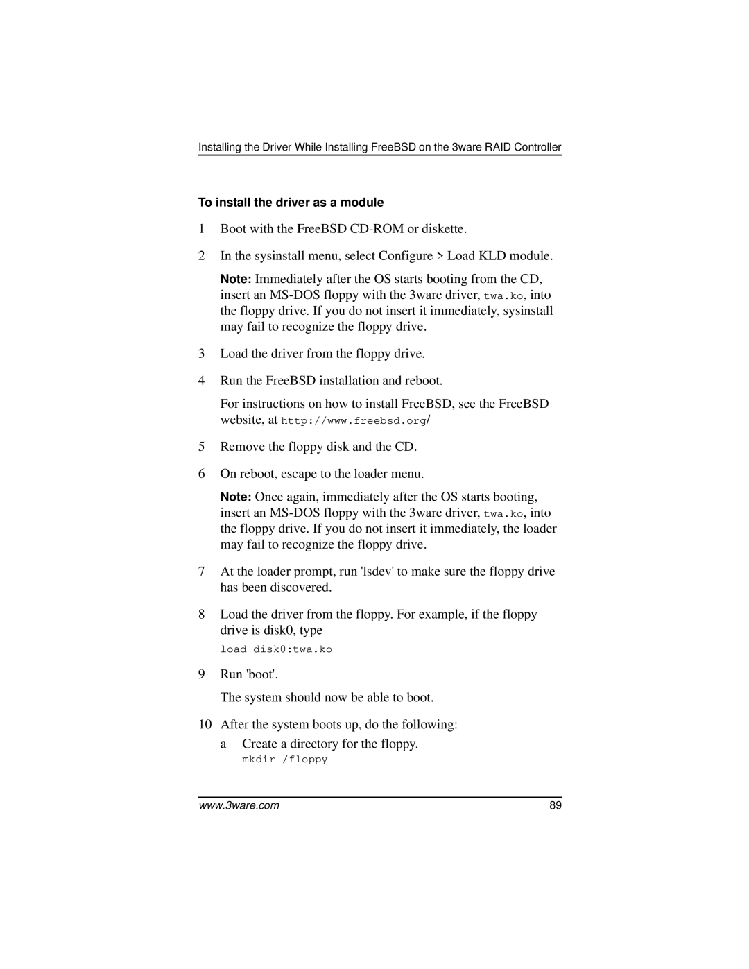 AMCC 9000 manual To install the driver as a module 