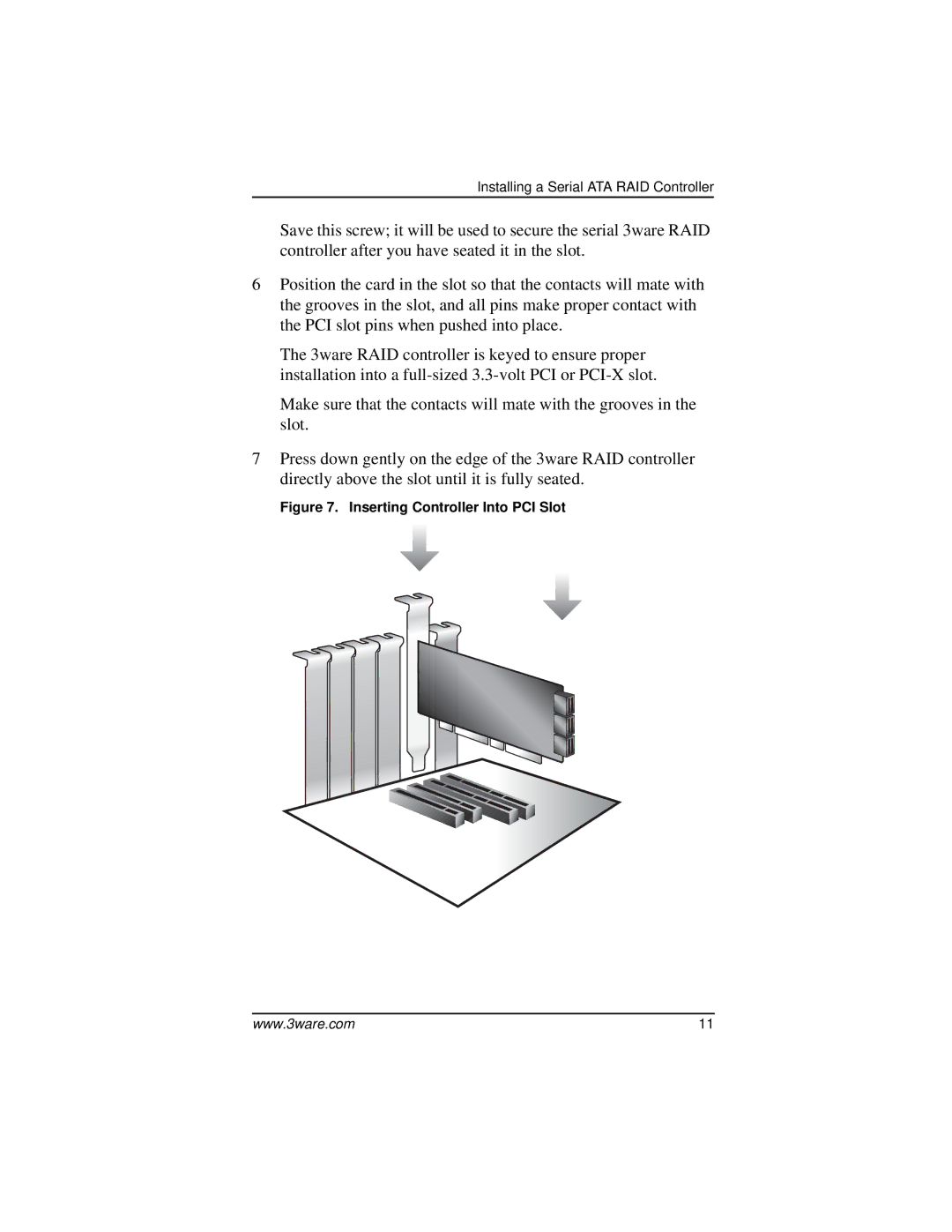 AMCC 9550SX-8LP manual Inserting Controller Into PCI Slot 