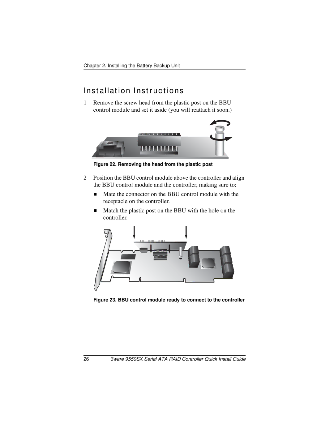 AMCC 9550SX-8LP manual Installation Instructions, Removing the head from the plastic post 