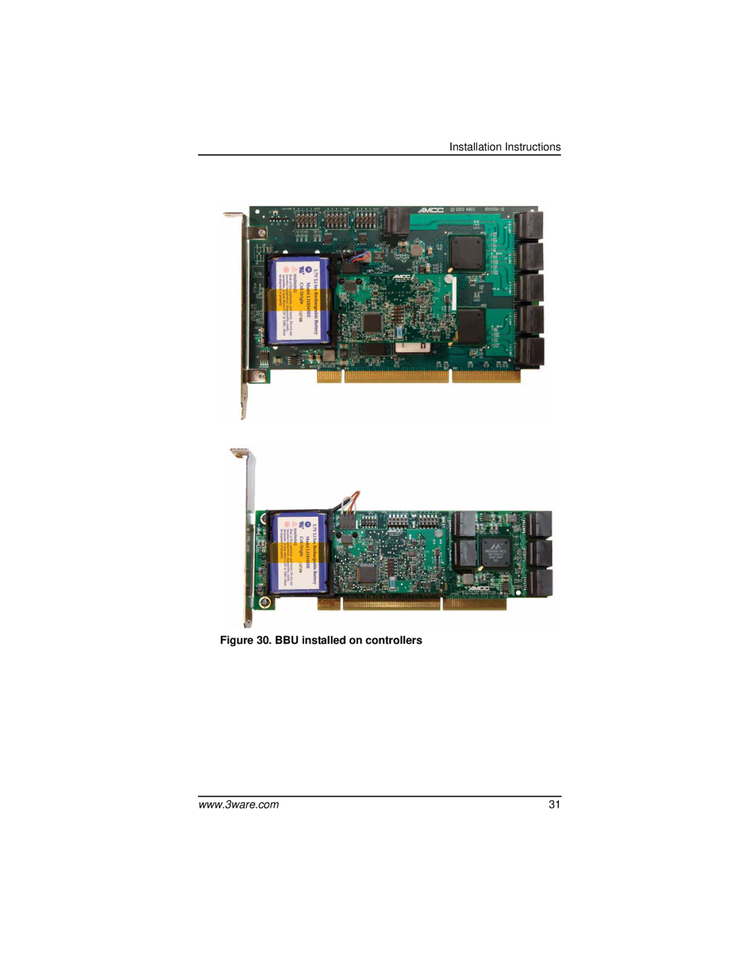 AMCC 9550SX-8LP manual BBU installed on controllers 