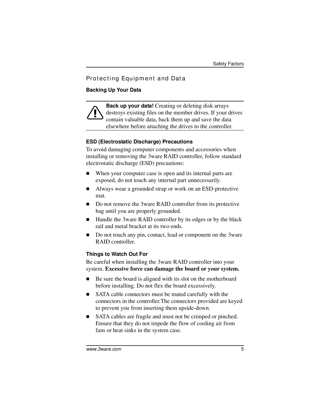 AMCC 9550SX-8LP manual Protecting Equipment and Data 