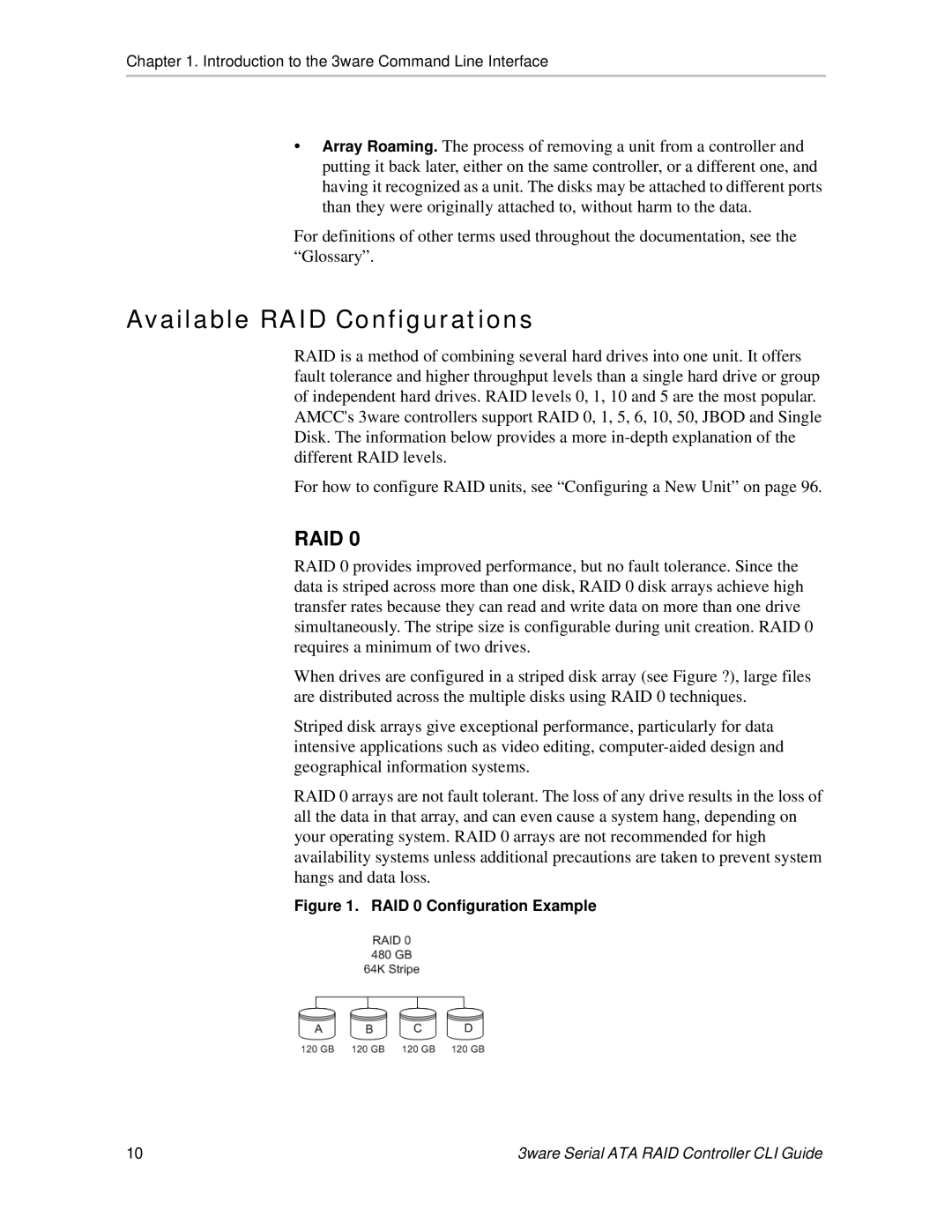 AMCC 9550SX, 9500S, 9590SE, 9650SE manual Available RAID Configurations, Raid 