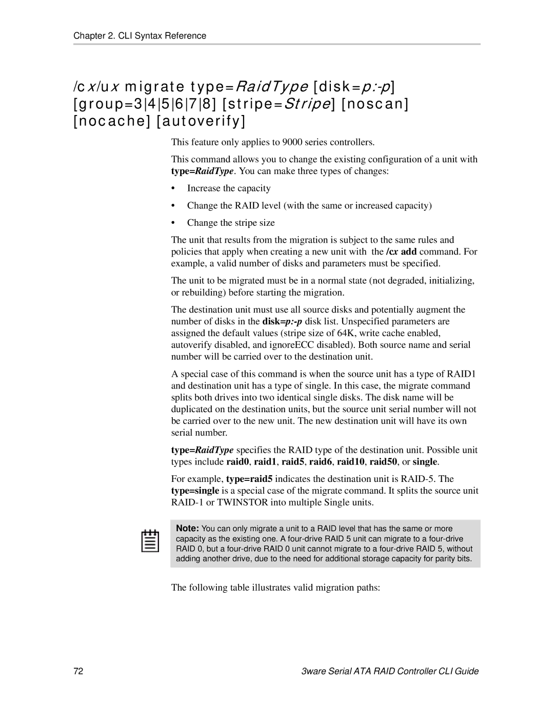 AMCC 9590SE, 9550SX, 9500S, 9650SE manual 3ware Serial ATA RAID Controller CLI Guide 