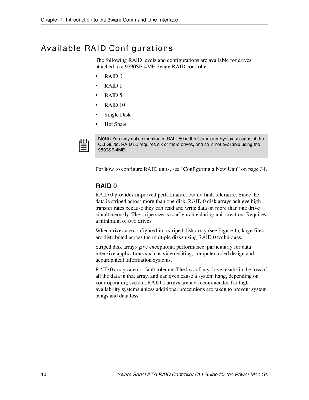 AMCC 9590SE-4ME manual Available RAID Configurations, Raid 