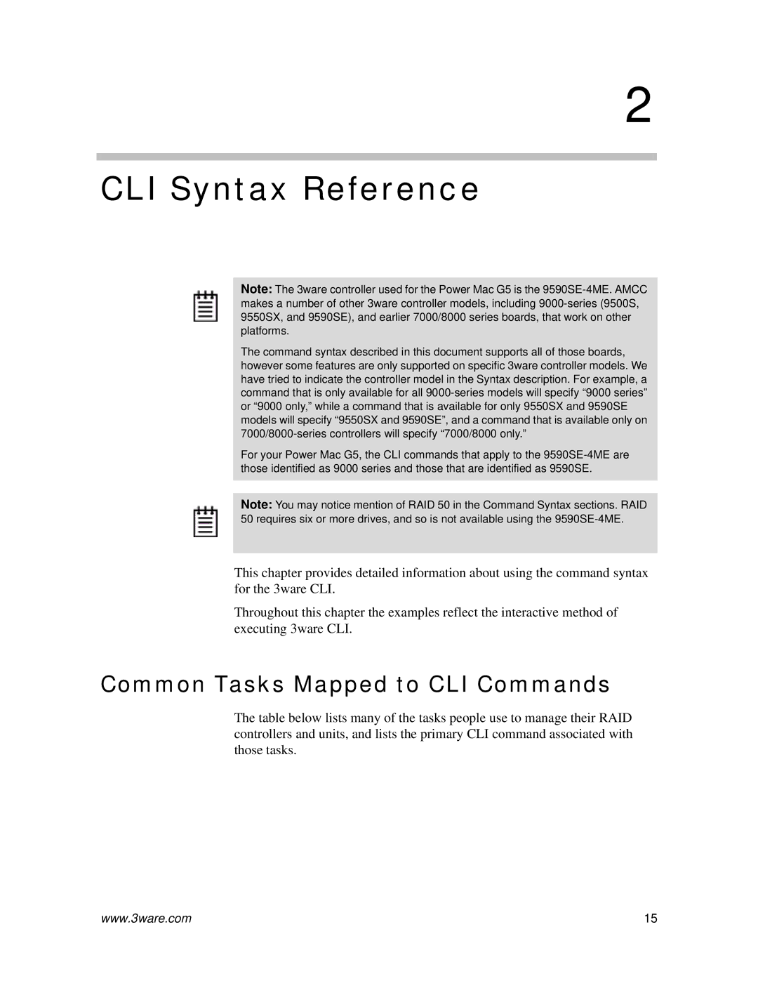 AMCC 9590SE-4ME manual CLI Syntax Reference, Common Tasks Mapped to CLI Commands 