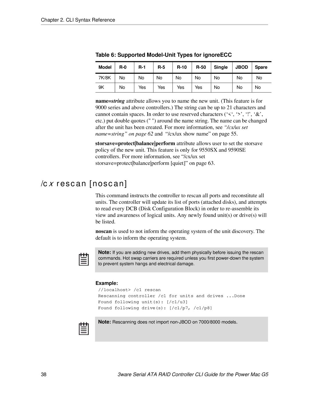 AMCC 9590SE-4ME manual Cx rescan noscan, Supported Model-Unit Types for ignoreECC 