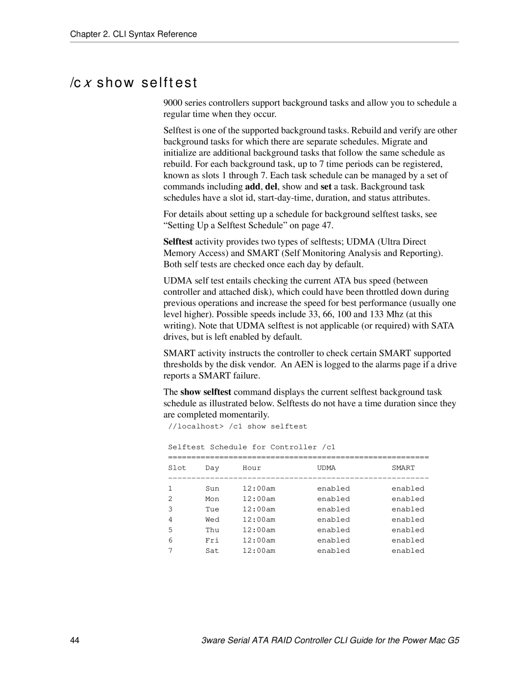 AMCC 9590SE-4ME manual Cx show selftest 