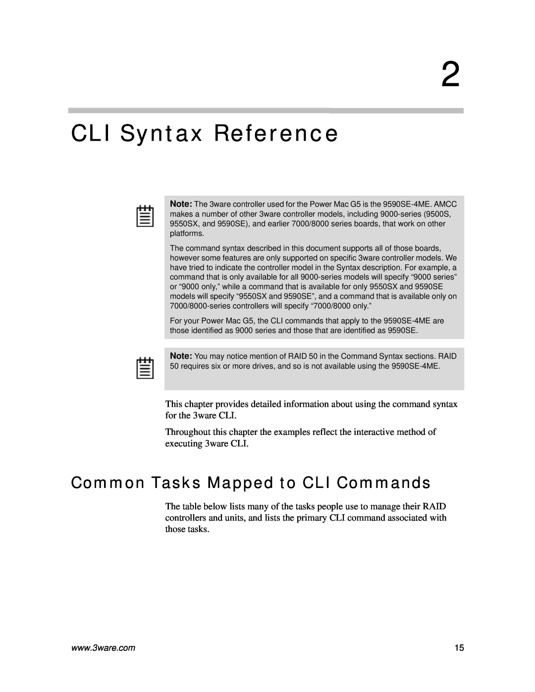 AMCC 9590SE-4ME manual CLI Syntax Reference, Common Tasks Mapped to CLI Commands 