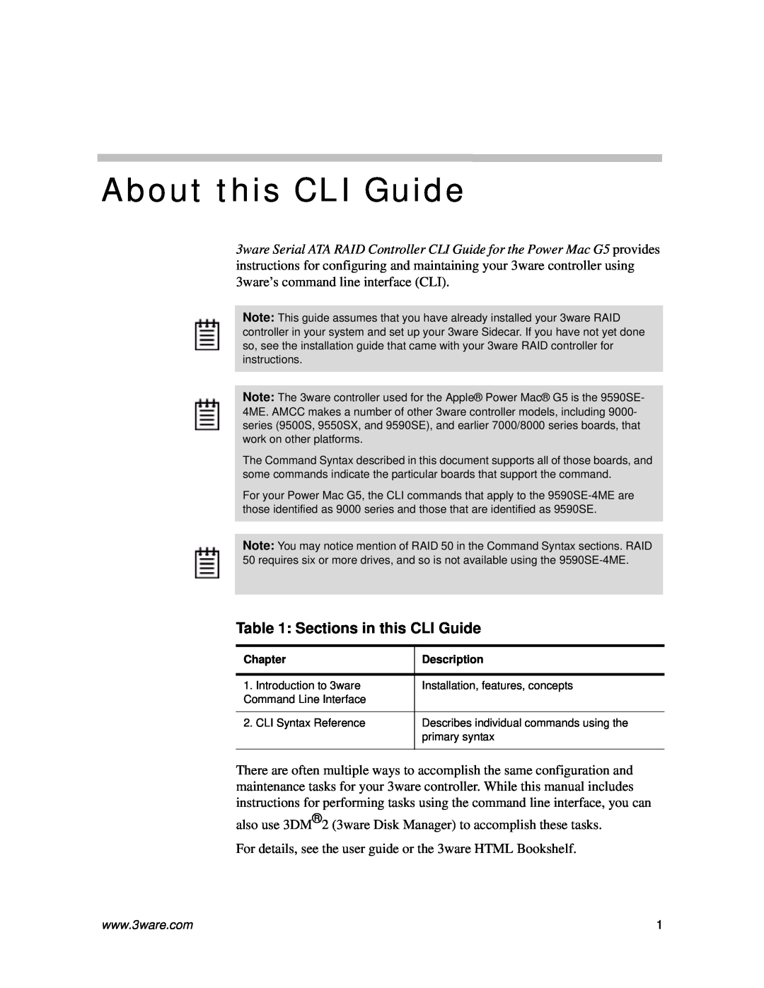 AMCC 9590SE-4ME manual About this CLI Guide, Sections in this CLI Guide 