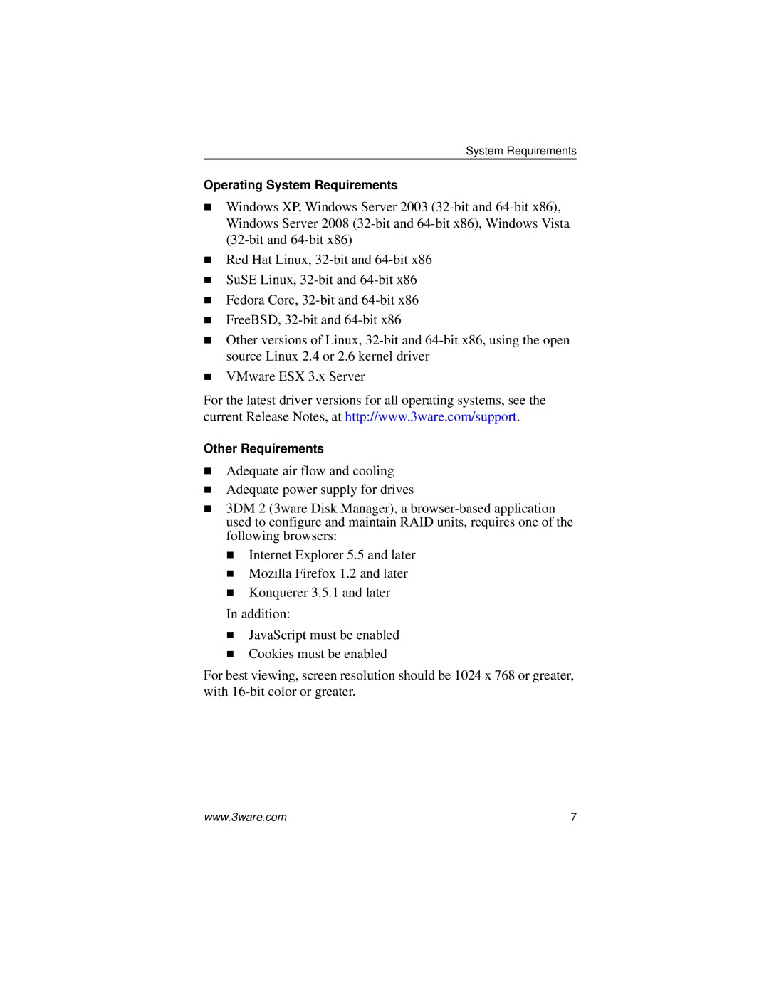 AMCC 9690SA manual Operating System Requirements 