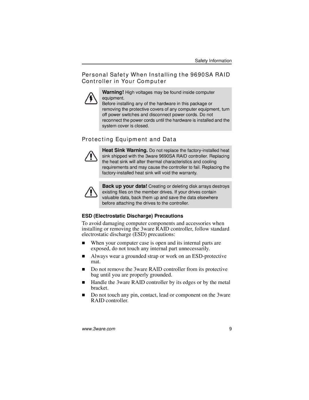 AMCC 9690SA manual Protecting Equipment and Data 