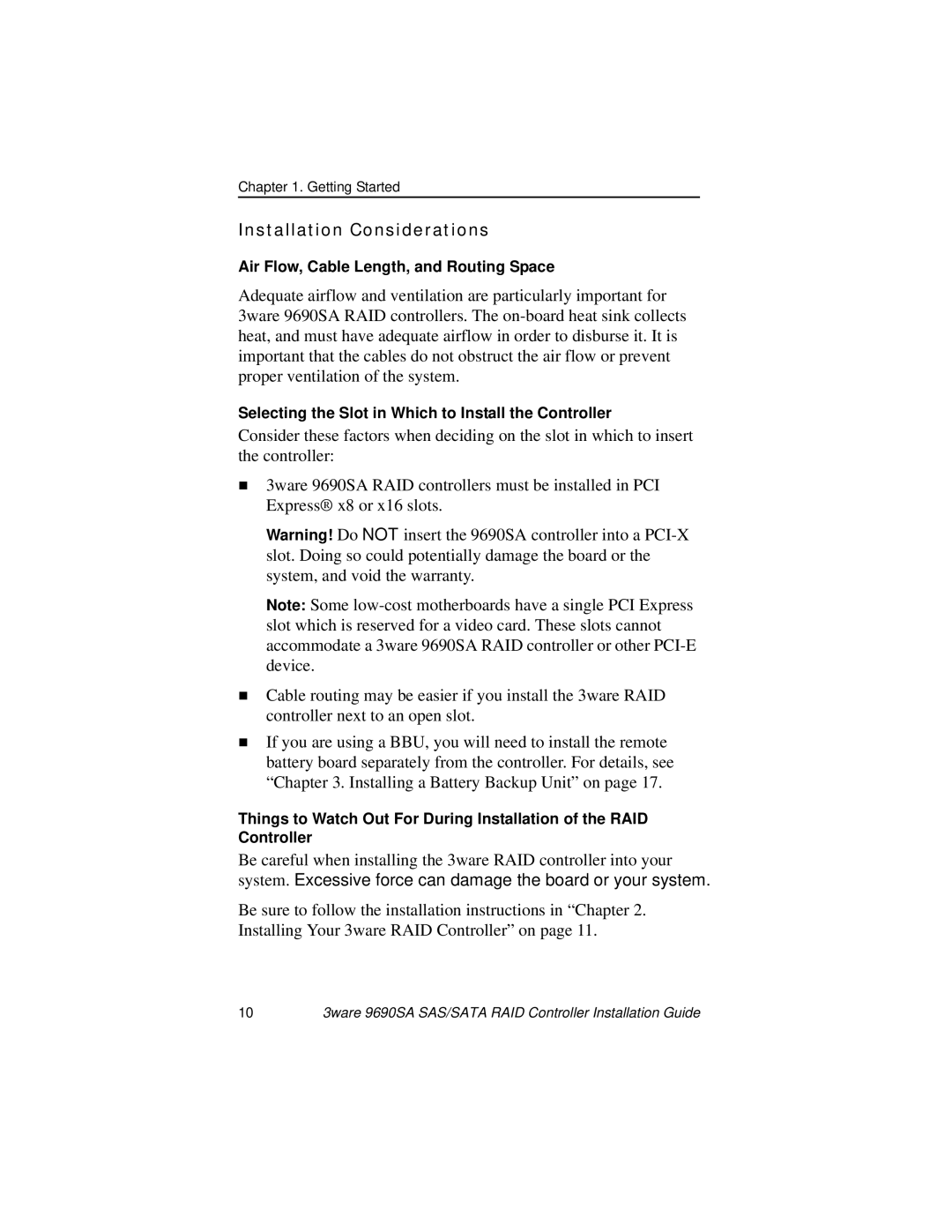 AMCC 9690SA manual Installation Considerations 