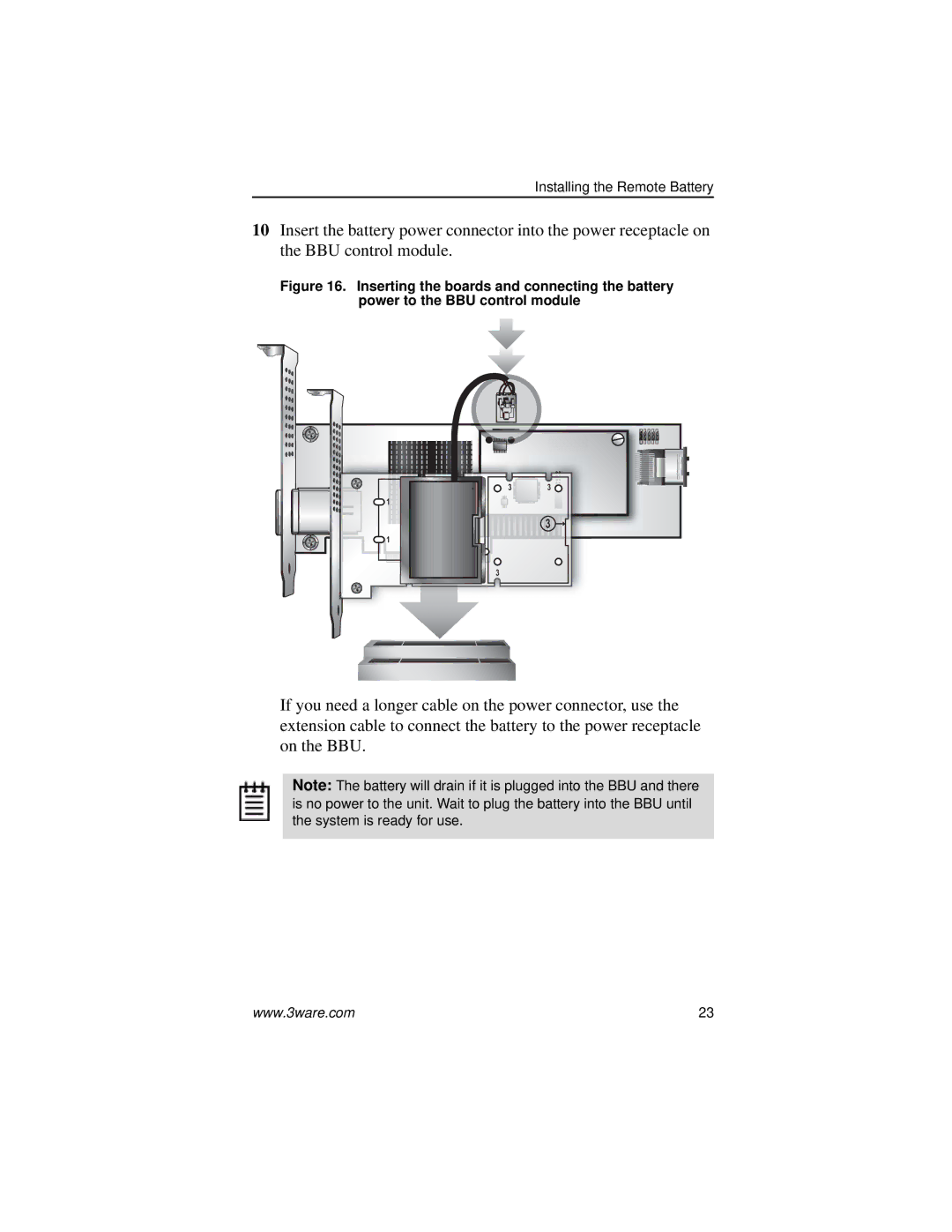 AMCC 9690SA manual Installing the Remote Battery 