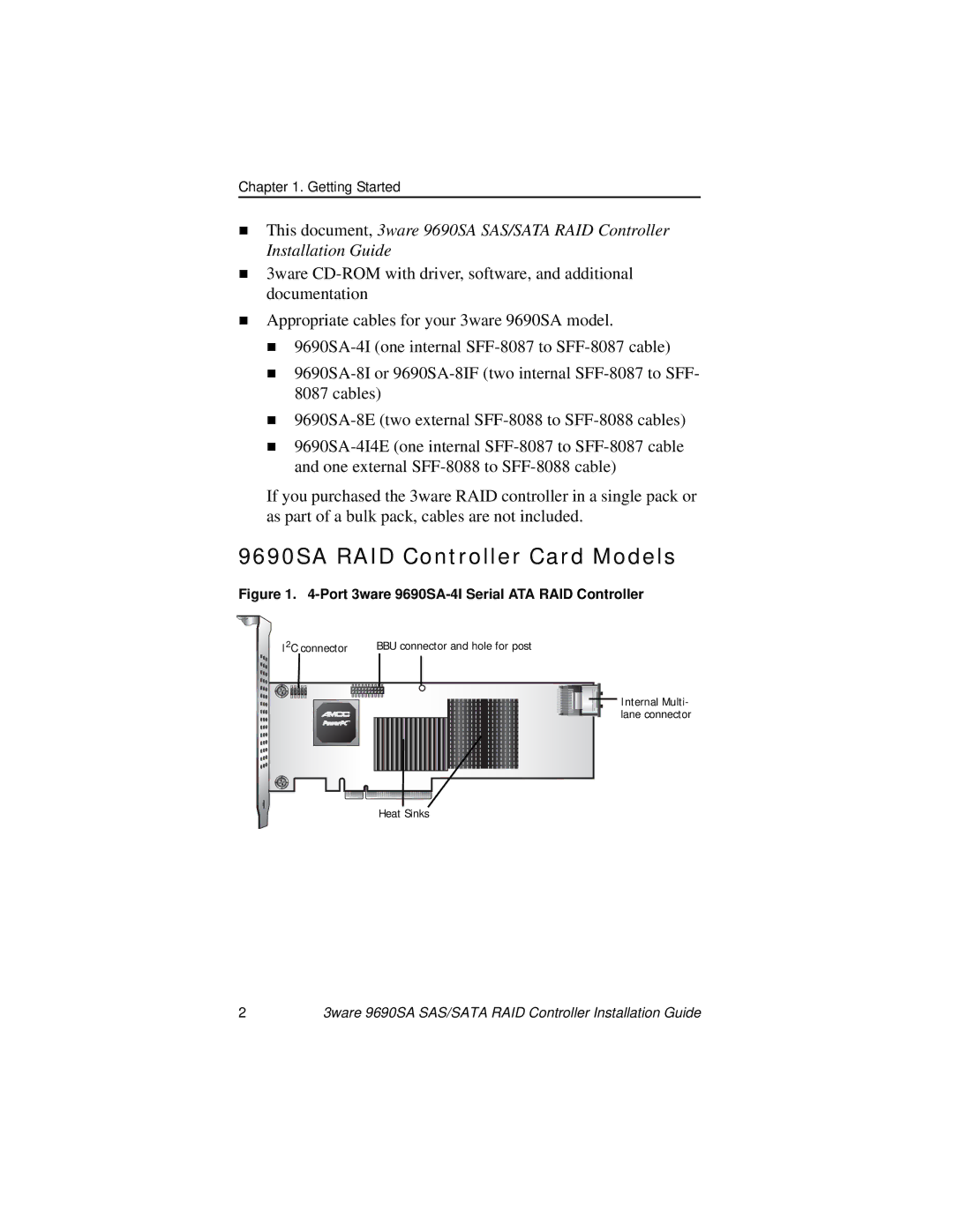 AMCC manual 9690SA RAID Controller Card Models, 3ware 9690SA SAS/SATA RAID Controller Installation Guide 