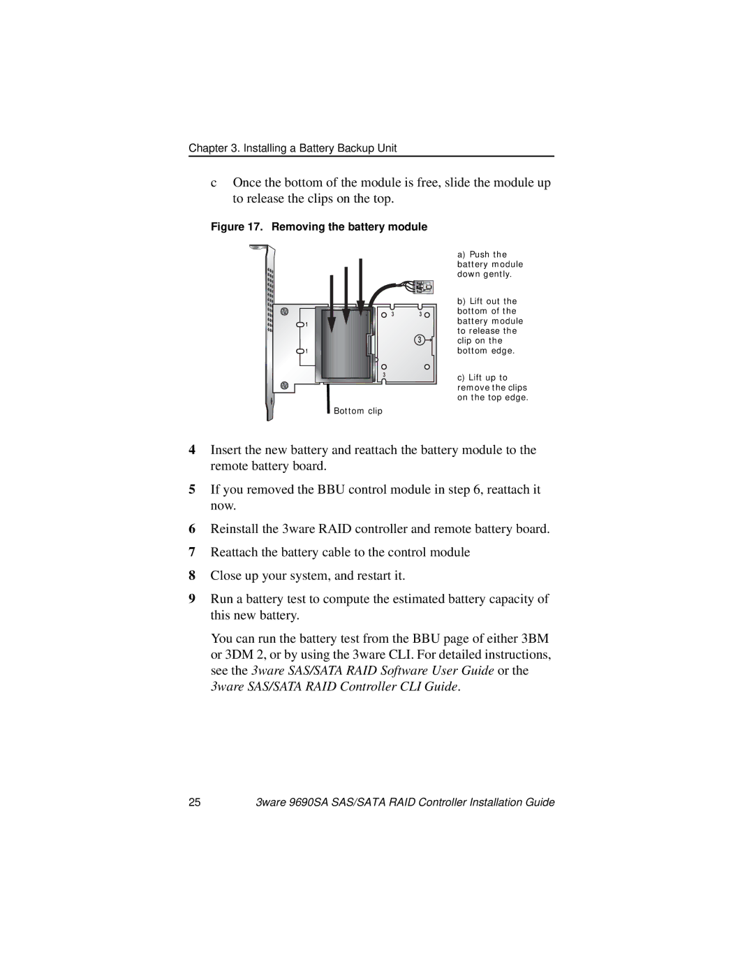 AMCC 9690SA manual Removing the battery module 