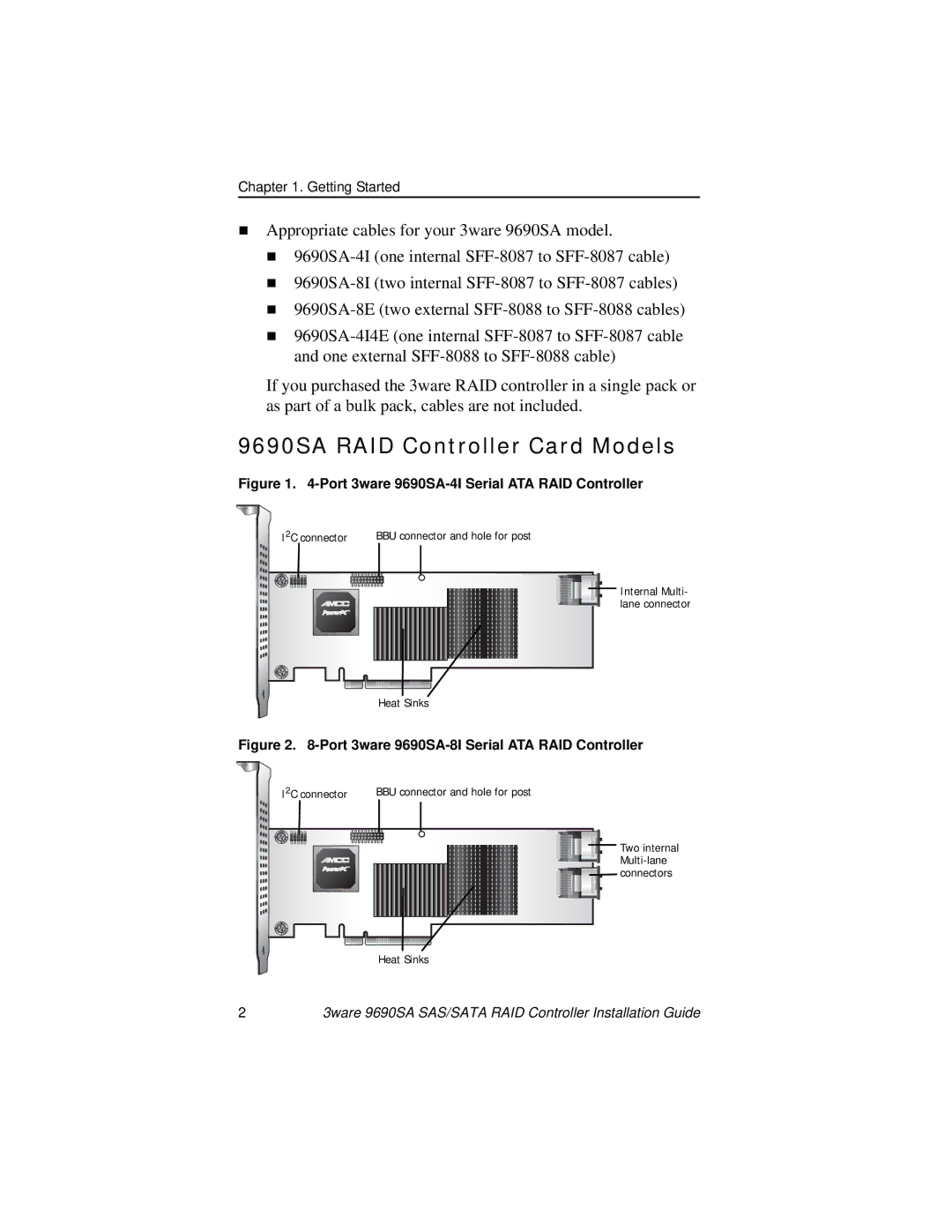 AMCC manual 9690SA RAID Controller Card Models, 3ware 9690SA SAS/SATA RAID Controller Installation Guide 