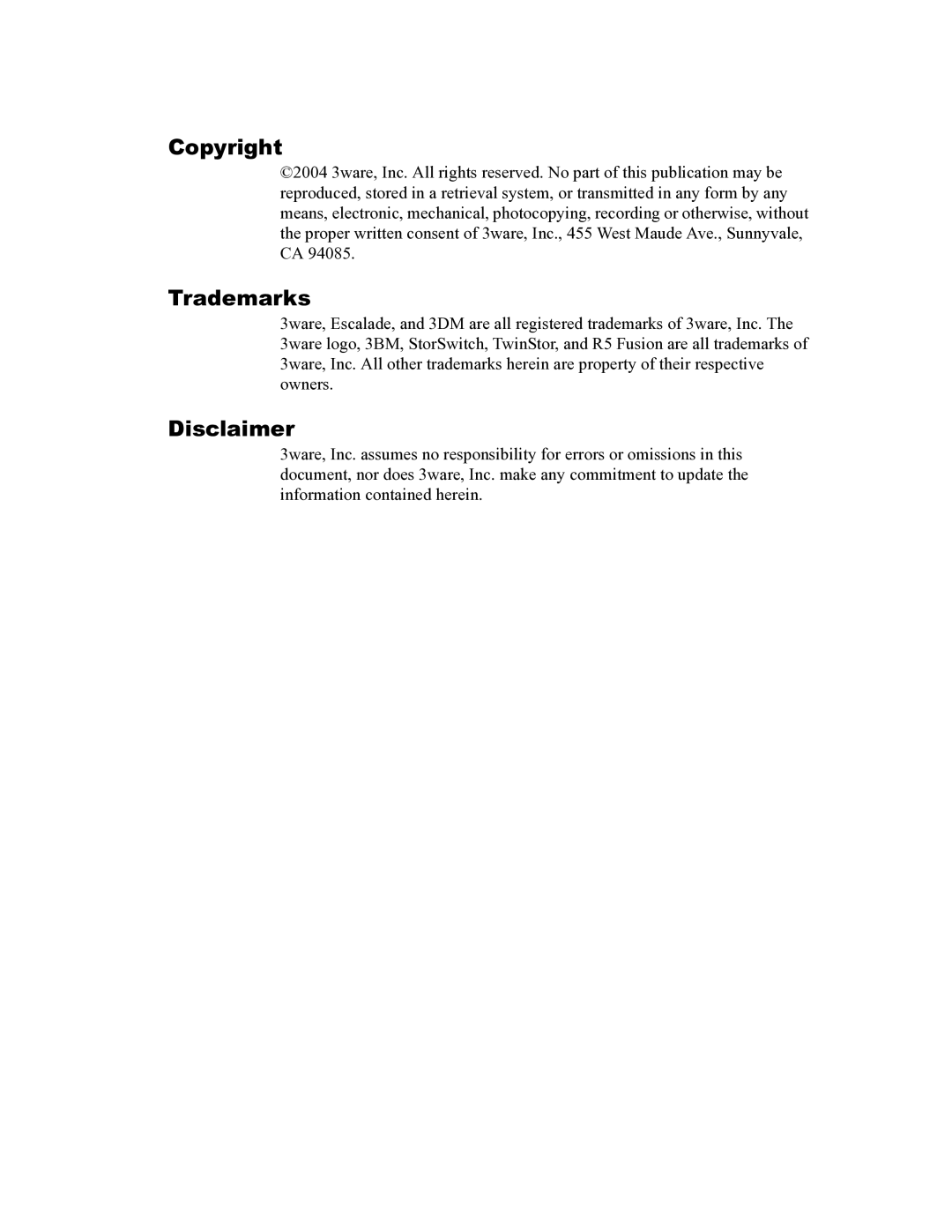 AMCC PN 720-0104-00 manual Copyright, Trademarks, Disclaimer 