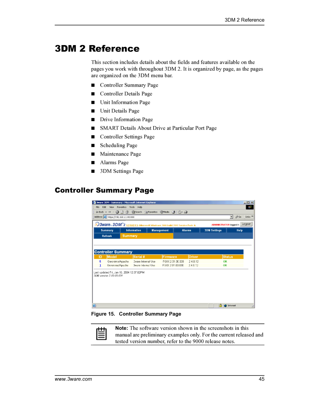 AMCC PN 720-0104-00 manual 3DM 2 Reference, Controller Summary 