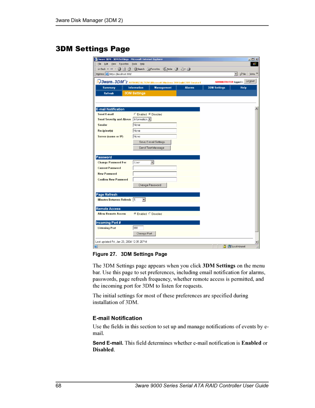 AMCC PN 720-0104-00 manual 3DM Settings, Mail Notification 