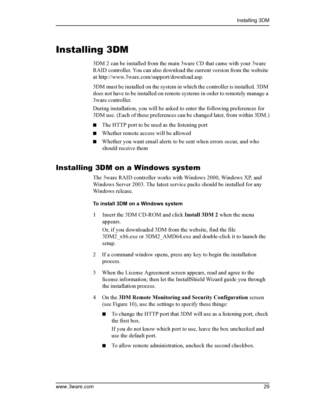 AMCC PN 720-0104-00 manual Installing 3DM on a Windows system 