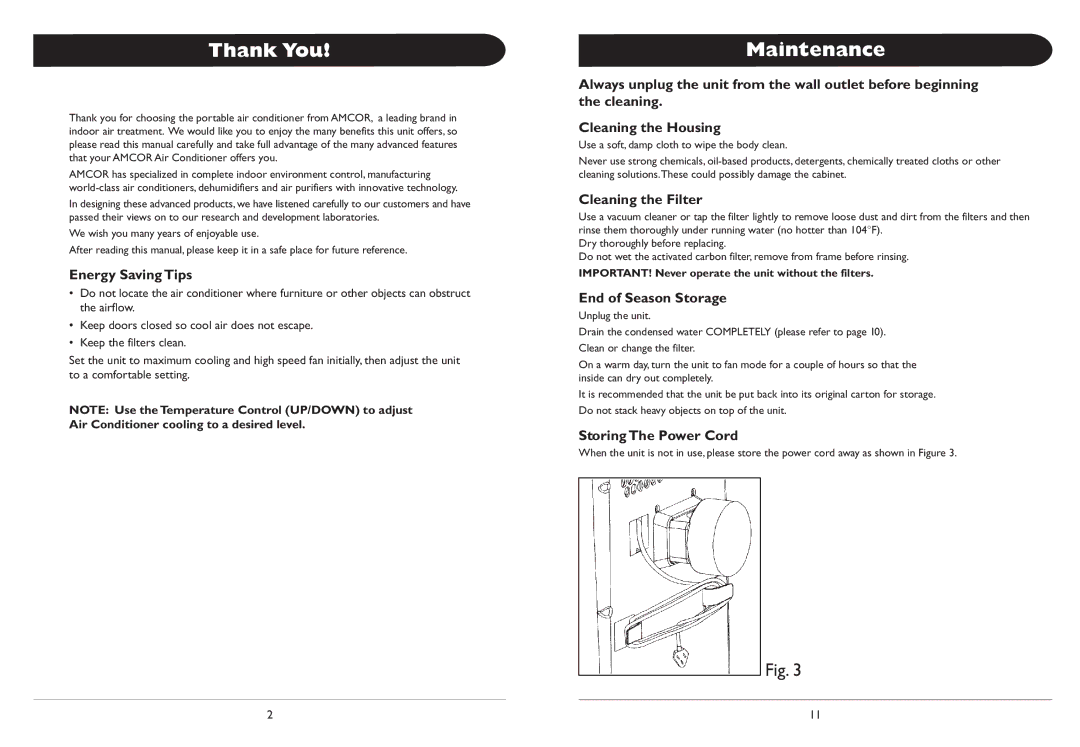 Amcor 000EH owner manual Thank You, Maintenance 