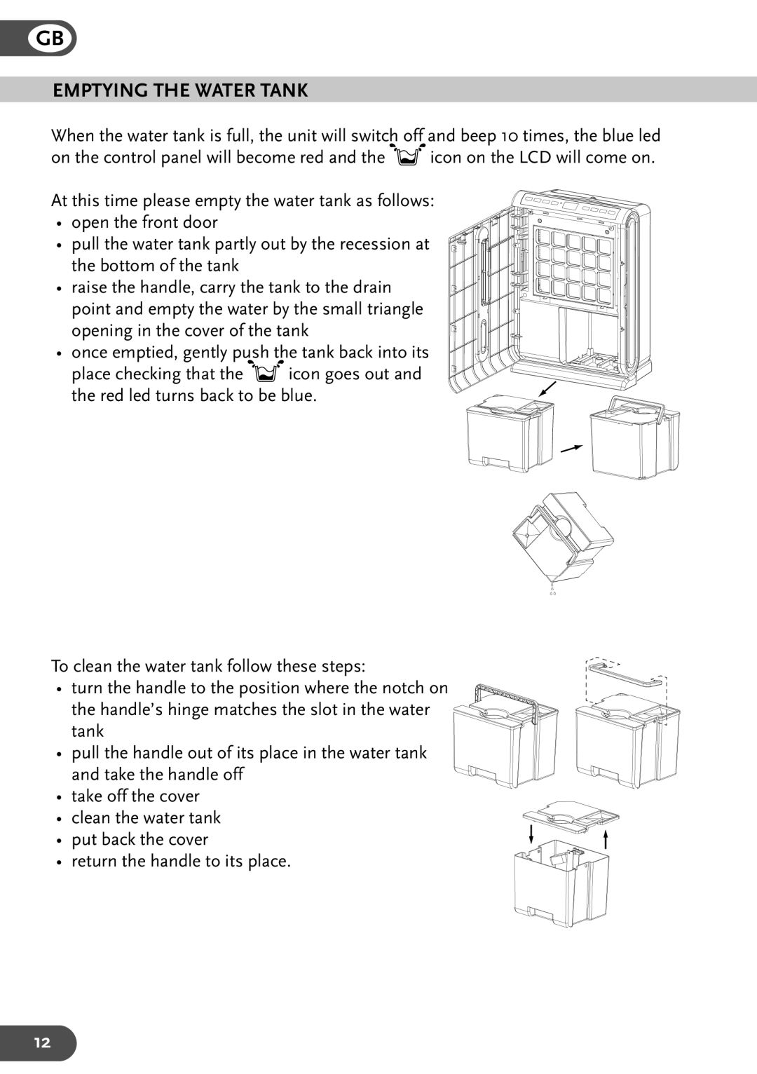 Amcor 19EH, 25EH, PLDA instruction manual Emptying the Water Tank 