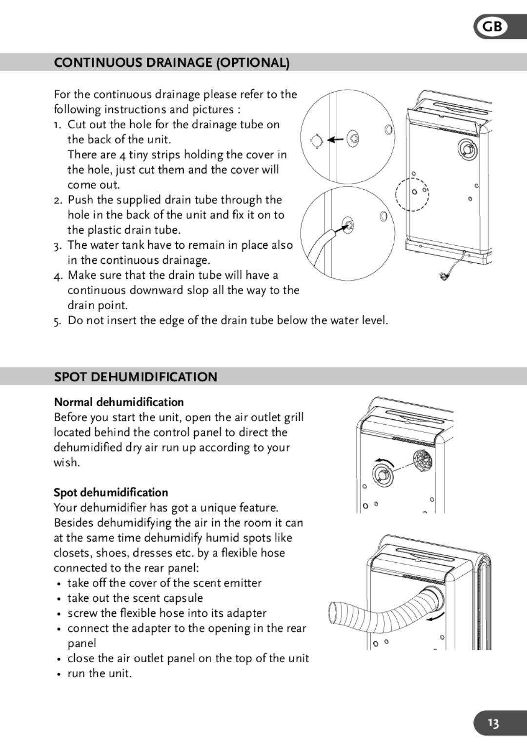 Amcor 25EH, 19EH, PLDA Continuous Drainage Optional, Spot Dehumidification, Normal dehumidification, Spot dehumidification 