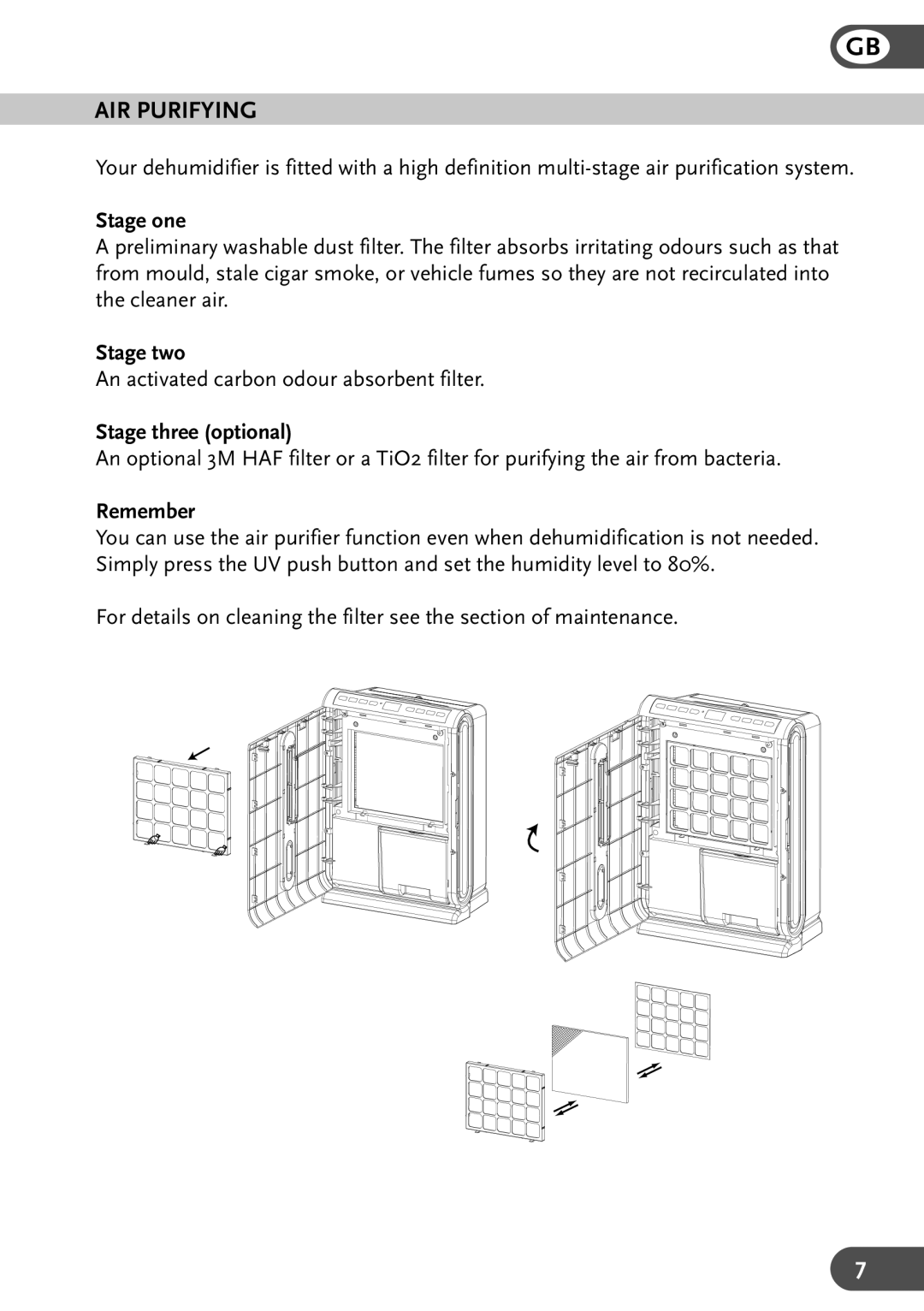 Amcor 25EH, 19EH, PLDA instruction manual AIR Purifying, Stage one, Stage two, Stage three optional, Remember 