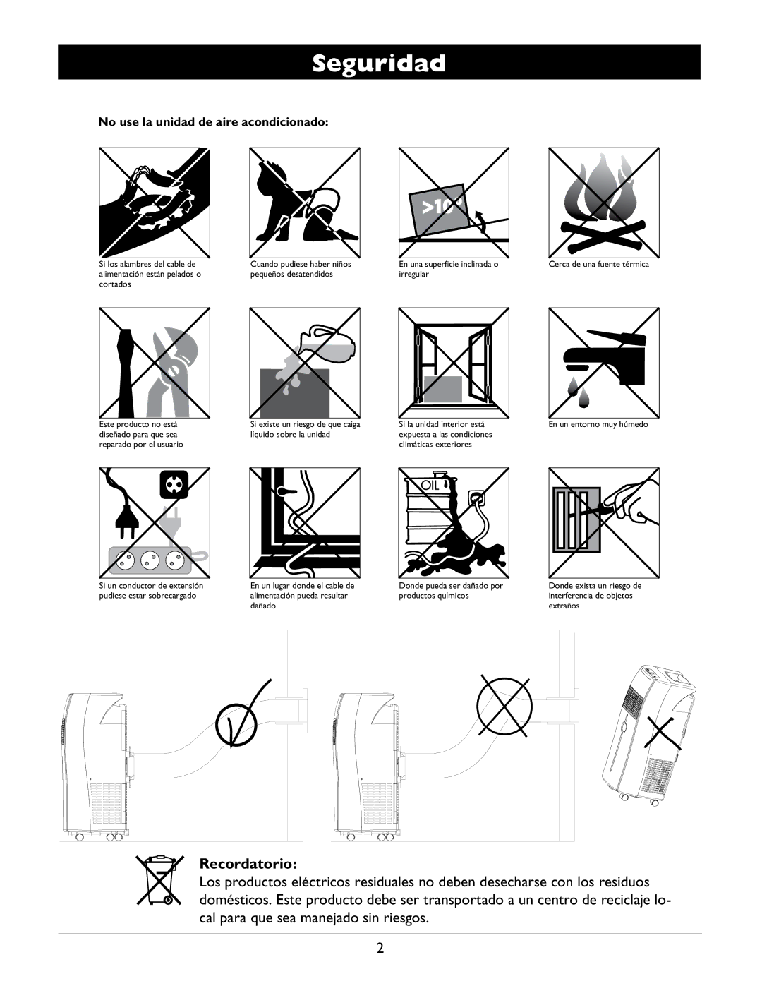 Amcor A12000EH owner manual Seguridad, Recordatorio 