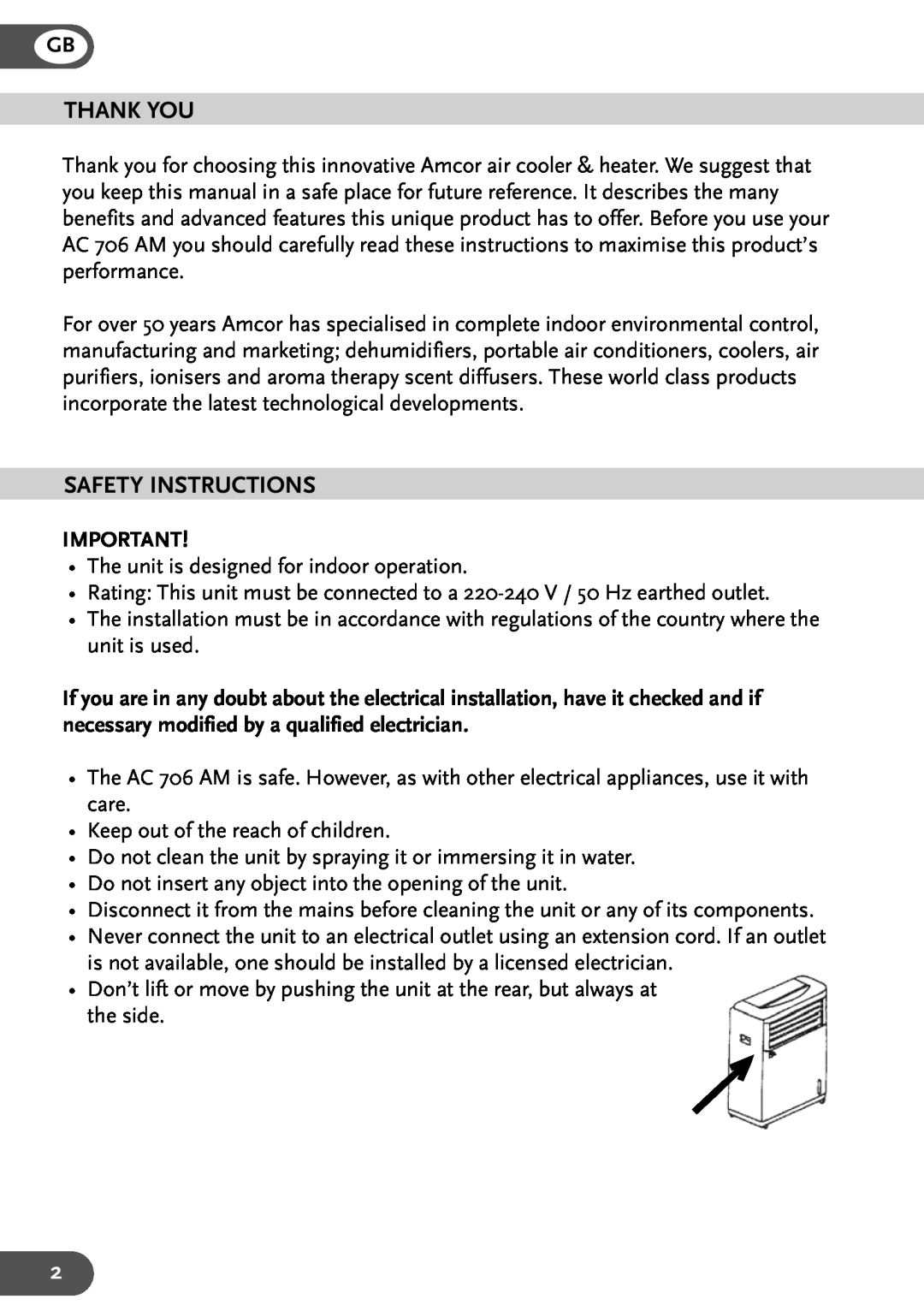 Amcor AC 706 AM manual Thank You, Safety Instructions 