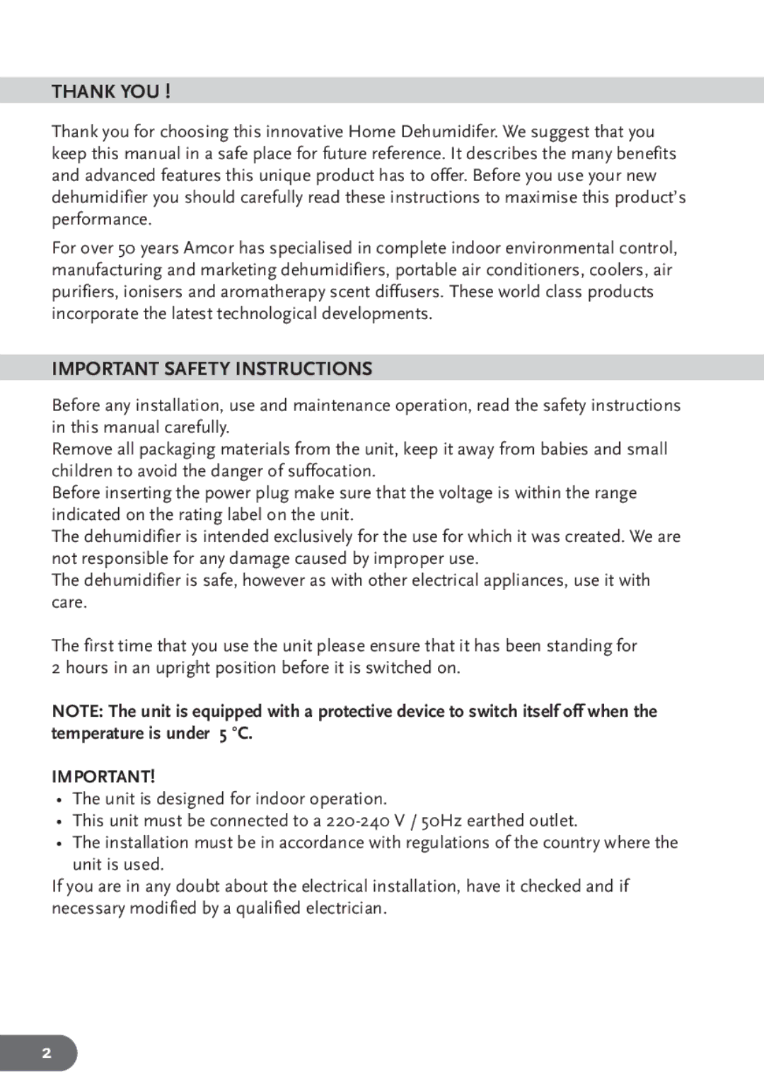 Amcor Ad 140 manual Thank you, Important safety instructions 