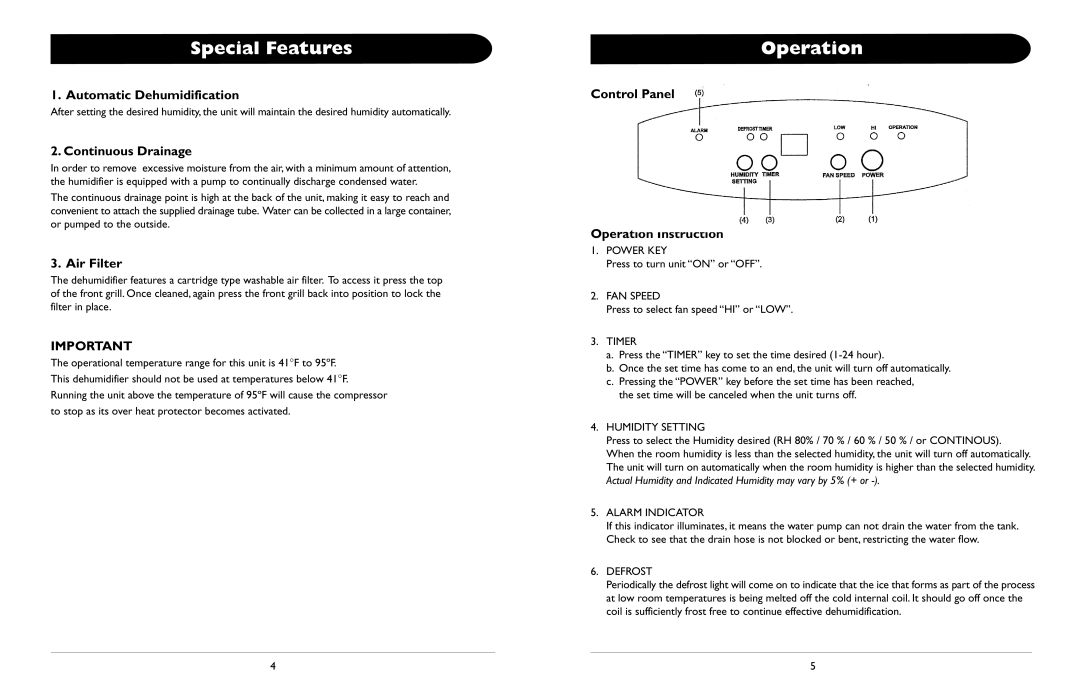 Amcor AD 400E owner manual Special Features, Operation 