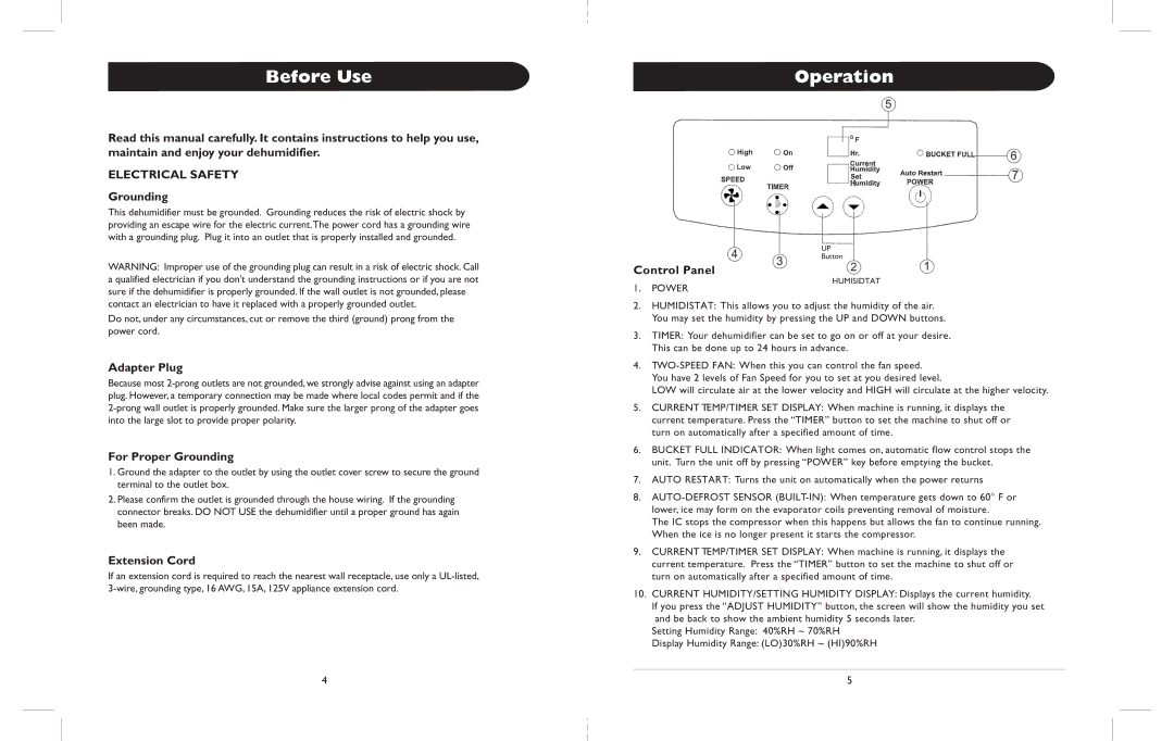 Amcor AHD-65E owner manual Before Use, Operation, Electrical Safety 