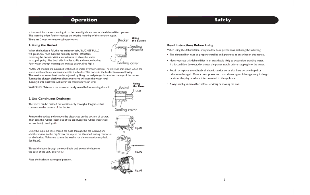 Amcor AHD-65E owner manual Operation Safety, Using the Bucket, Read Instructions Before Using, Use Continuous Drainage 