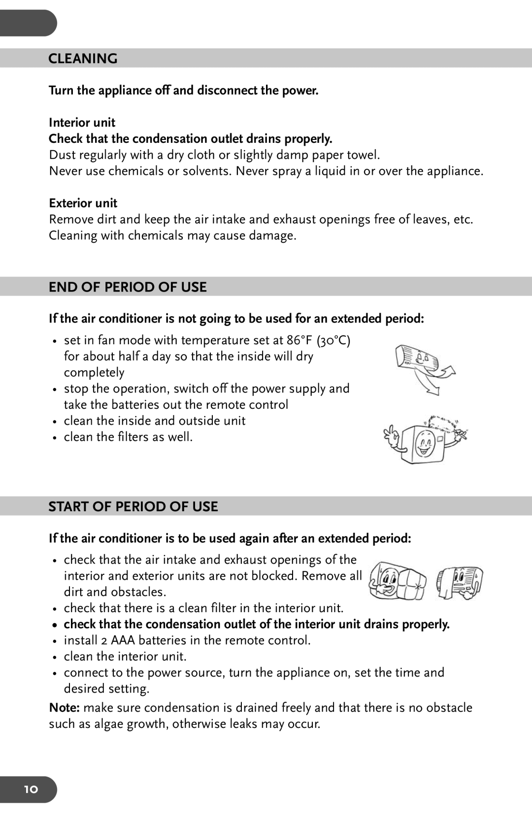 Amcor AHW 162 user manual Cleaning, END of Period of USE, Start of Period of USE, Exterior unit 