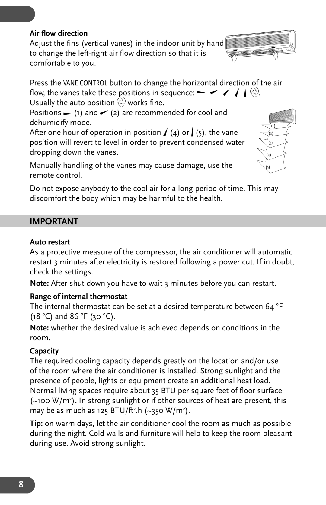 Amcor AHW 162 user manual Auto restart, Range of internal thermostat, Capacity 