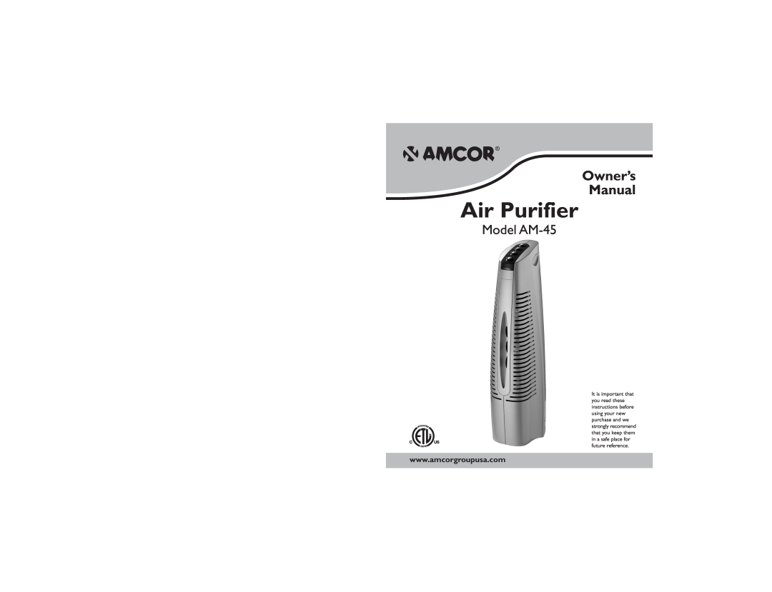 Amcor owner manual Air Purifier, Model AM-45 