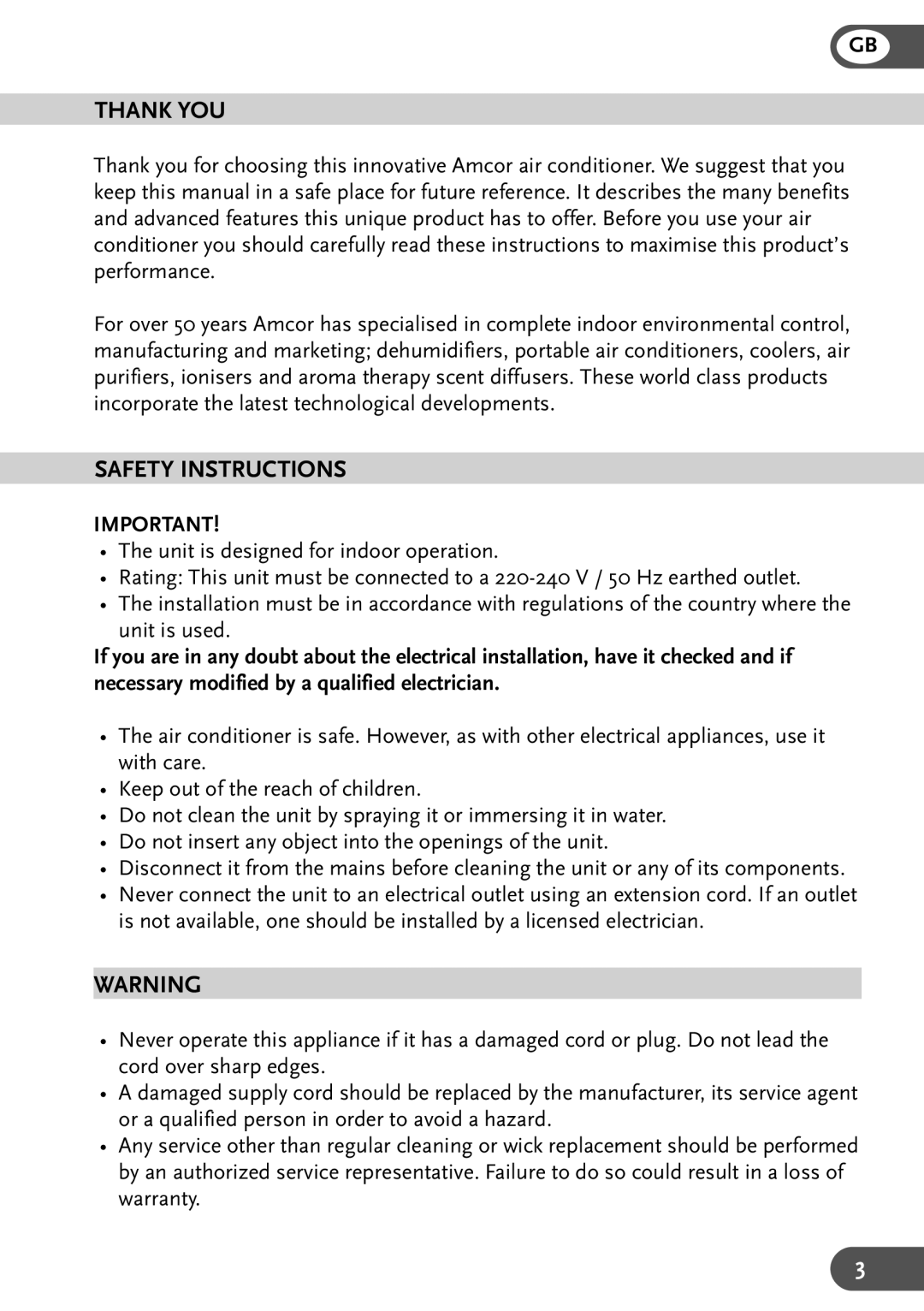 Amcor AMC 12KM-410, AMC 10KM-410, AMC 7KM-410 manual Thank YOU, Safety Instructions 