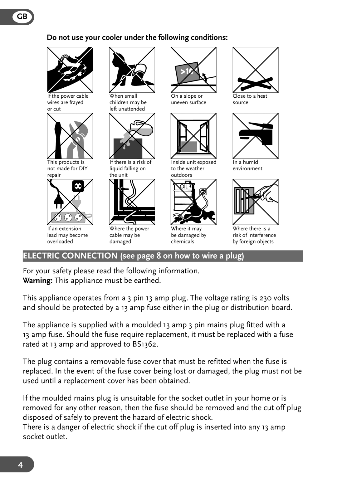 Amcor AMC 10KM-410, AMC 12KM-410, AMC 7KM-410 manual Electric Connection see page 8 on how to wire a plug 