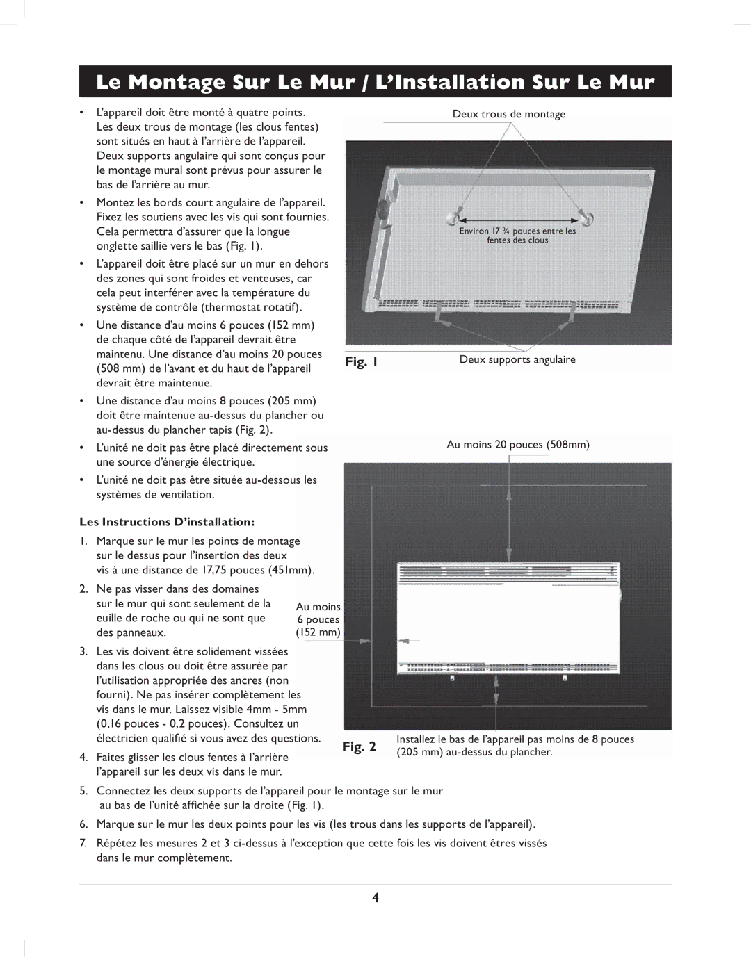 Amcor AMH8 owner manual Le Montage Sur Le Mur / L’Installation Sur Le Mur 