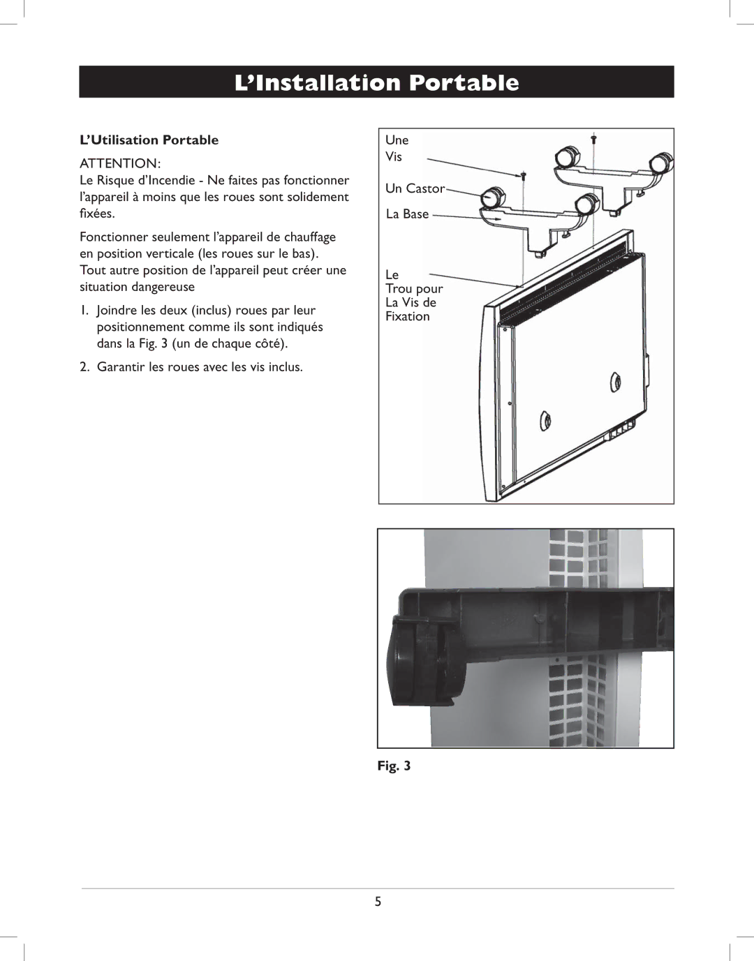 Amcor AMH8 owner manual ’Installation Portable, ’Utilisation Portable 