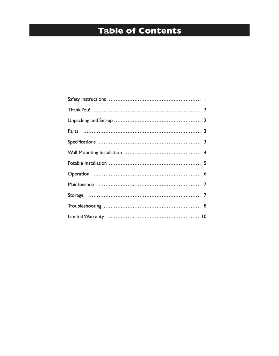 Amcor AMH8 owner manual Table of Contents 
