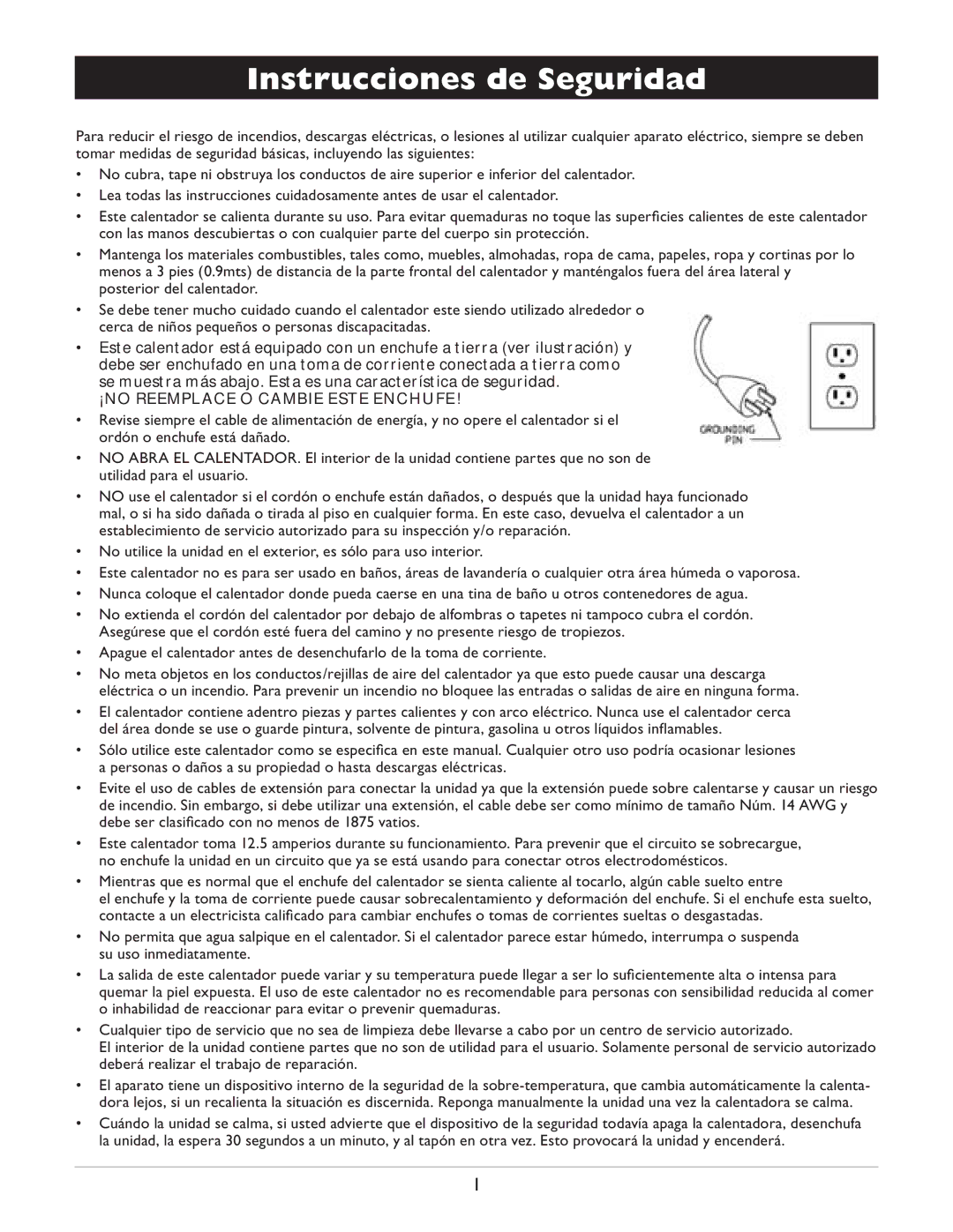 Amcor AMH9 owner manual Instrucciones de Seguridad, ¡NO Reemplace O Cambie Este Enchufe 