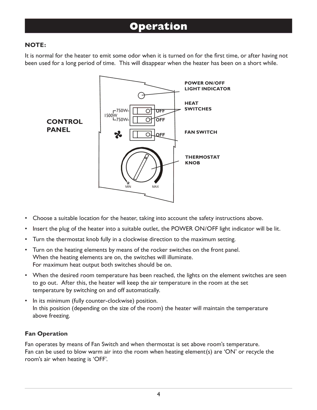 Amcor AMH9 owner manual Fan Operation 