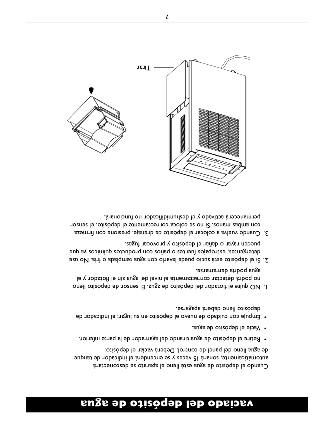 Amcor APC2000E owner manual Agua de depósito del vaciado, Tirar 