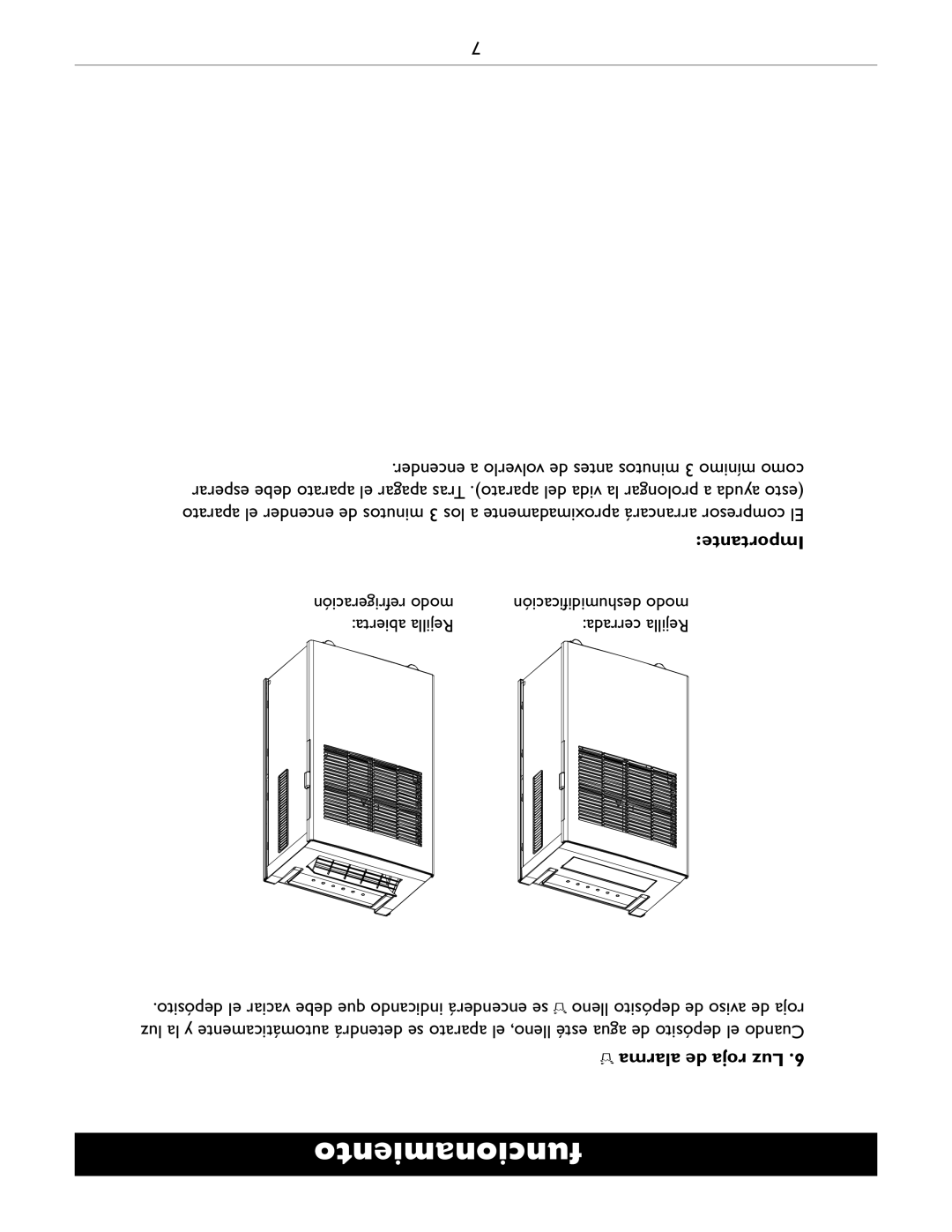 Amcor APC2000E owner manual Funcionamiento, Alarma de roja Luz 