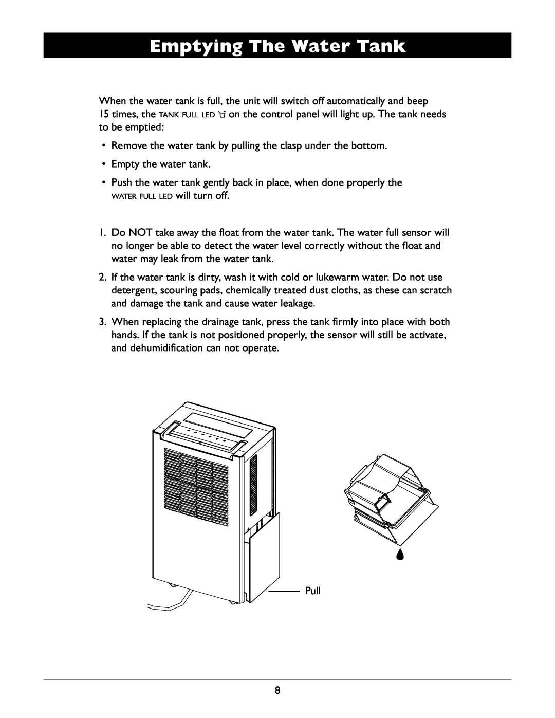 Amcor APC2000E owner manual Emptying The Water Tank 
