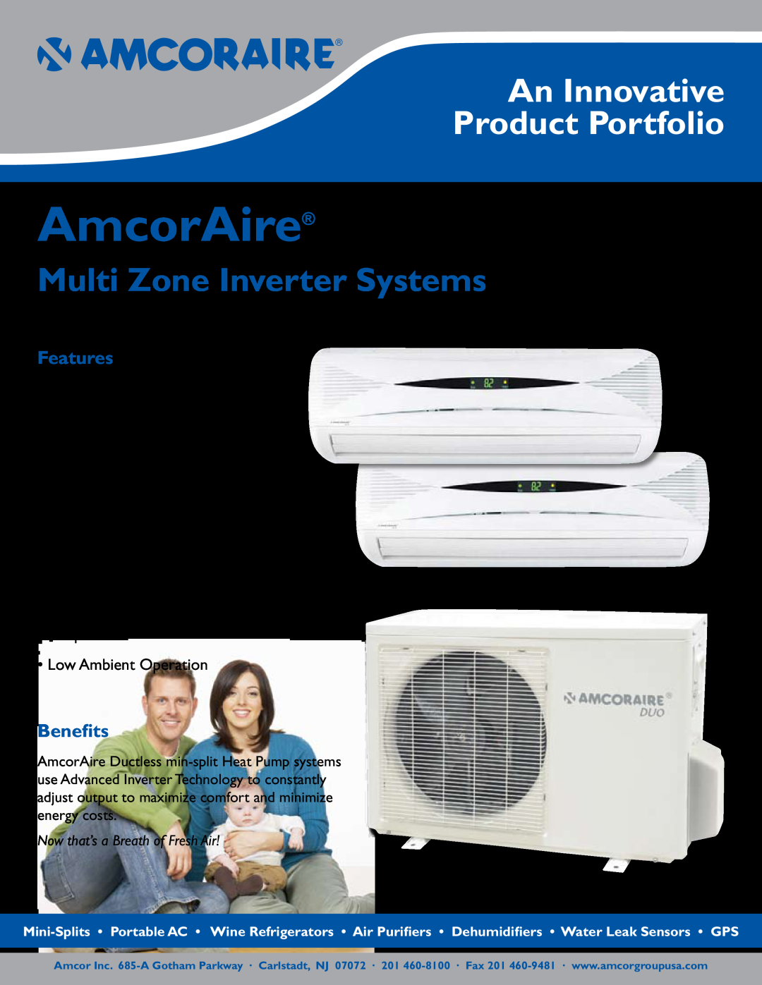 Amcor AWM 123HX manual AmcorAire, An Innovative Product Portfolio, Multi Zone Inverter Systems, Features, Benefits 