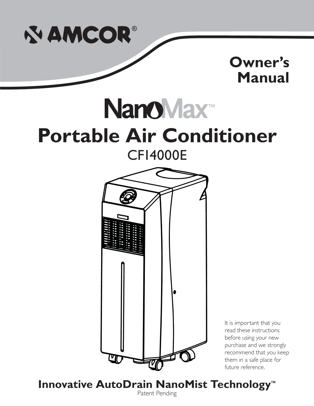 Amcor CF14000E owner manual Portable Air Conditioner 