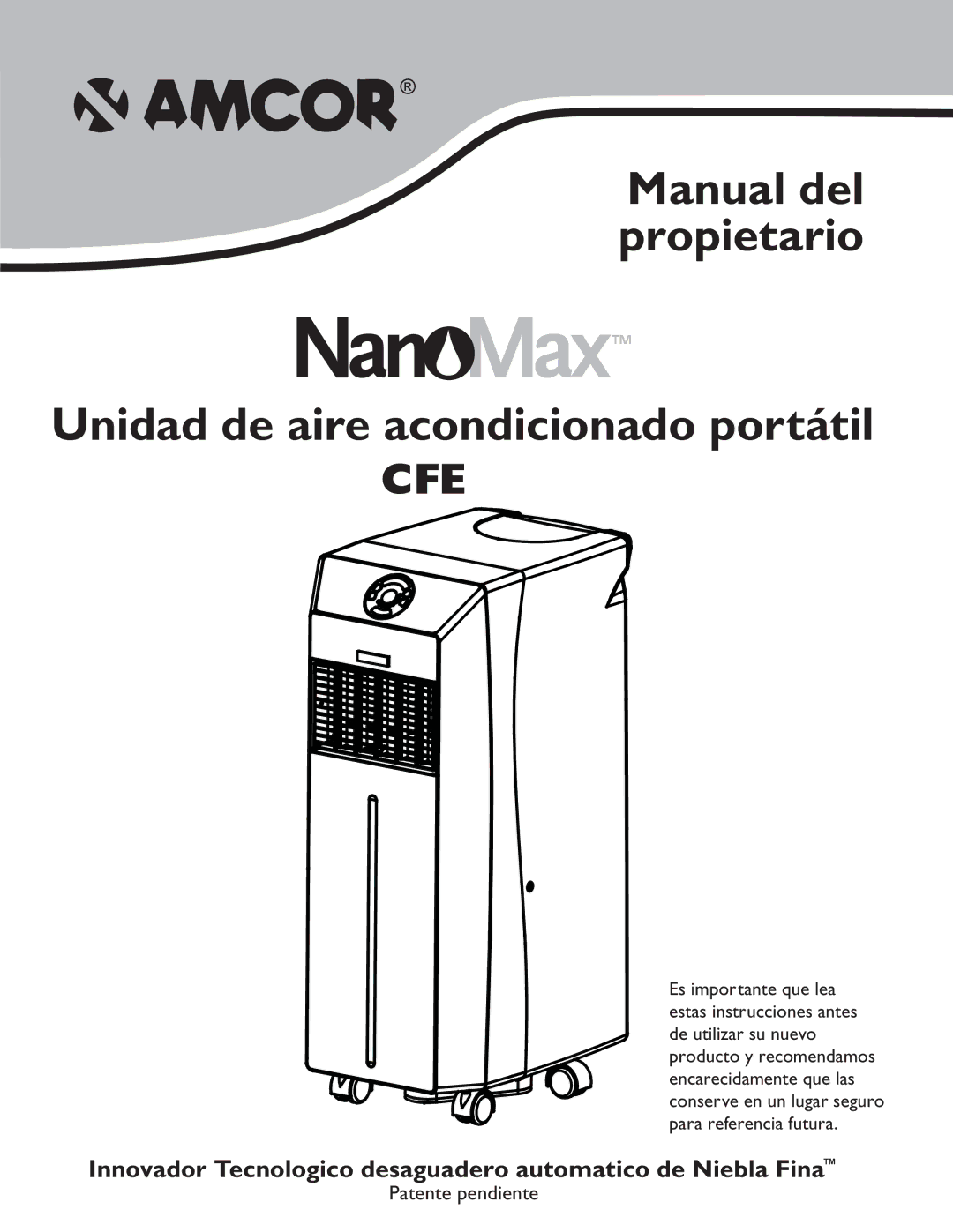 Amcor CF14000E owner manual Manual del propietario Unidad de aire acondicionado portátil 